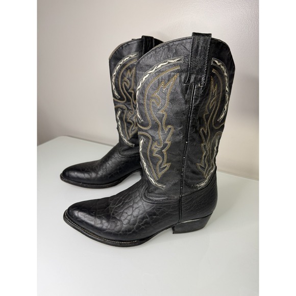 Mens Estrada Black Leather Cowboy Boots Size 8.5 Made In MexicoWestern